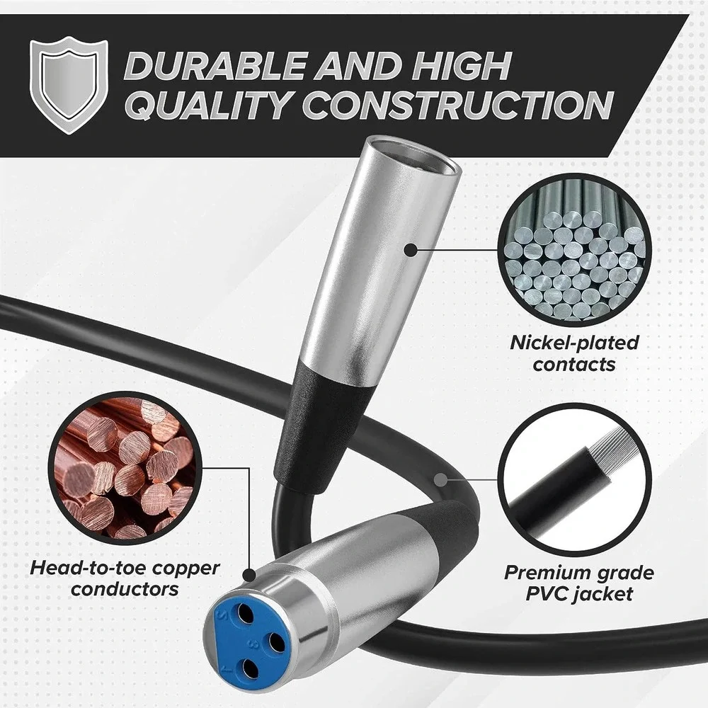 XLR Male to XLR Female Microphone Extension Cable - 6mm Cable with 3P